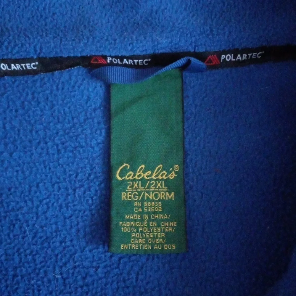 Cabelas Fleece Jacket Mens 2XL Blue Polartec Quarter Zip Long Sleeve.
